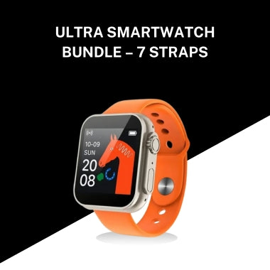 Ultra Smartwatch Bundle – 7 Straps | Fitness Tracker | Bluetooth Call | Wireless Charging | IP68 Waterproof