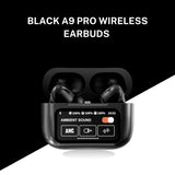 Black A9 Pro Wireless Earbuds | ANC Noise Cancellation | Bluetooth 5.4 | HD Sound | Touch Control