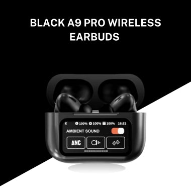 Black A9 Pro Wireless Earbuds | ANC Noise Cancellation | Bluetooth 5.4 | HD Sound | Touch Control